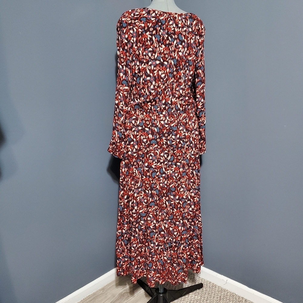 Old Navy Maxi Dress Long Sleeve Pull Over Burgundy Teal Floral Size XL Tall - Picture 3 of 9